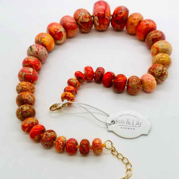 Gorgeous Orange Natural Jasper Stone Necklace NWT - Picture 12 of 17